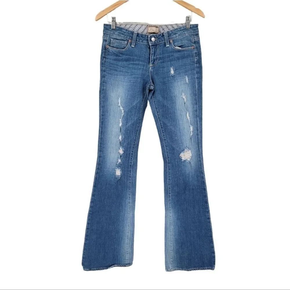 Paige Laurel Canyon Bootcut Flare Light Wash Distressed Jeans Women's 28